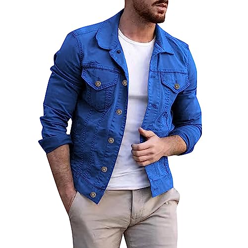 gifts for men Men Casual Jacket Classic Lapel Collar Single-Breasted Button Tactical Crop Tops Denim Jacket Active Solid Color Trend Lightweight Outdoor Cardigan with 2 Pockets