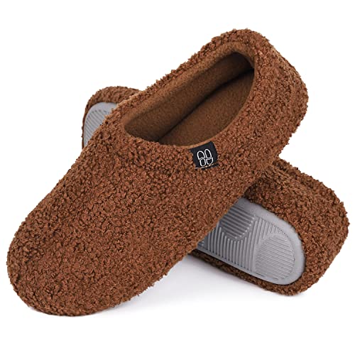 HomeTop Women's Fuzzy Curly Fur Memory Foam Loafer Slippers Bedroom House Shoes with Polar Fleece Lining (5-6, Brown)