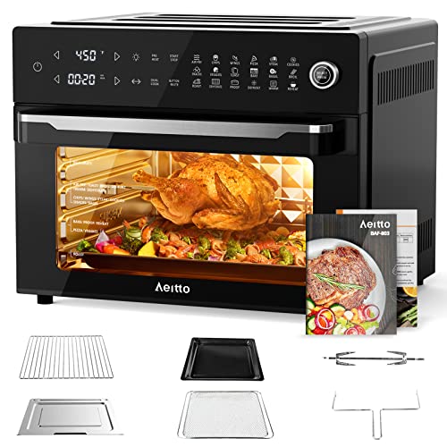 Aeitto 32-Quart PRO Large Air Fryer Oven| Toaster Oven Combo | with Rotisserie, Dehydrator and Full Accessories | 19-In-1 Digital Airfryer | Fit 13' Pizza, 9pcs Toast, 1800w, Black