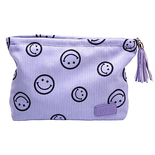 Travel Cosmetic Bag Small Makeup Bag: Large Capacity Make up Bag - Cute Smiley Face Cosmetic Bag for Women - Portable Pouch with Tassel Zipper Purple