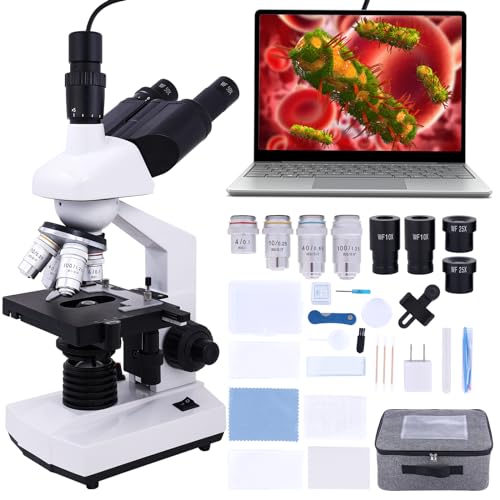 Poothoh Compound Trinocular Microscope, 40X-5000X Magnification, Research Grade Professional Microscope with USB Camera and Mechanical Stage, Microscope for Adults