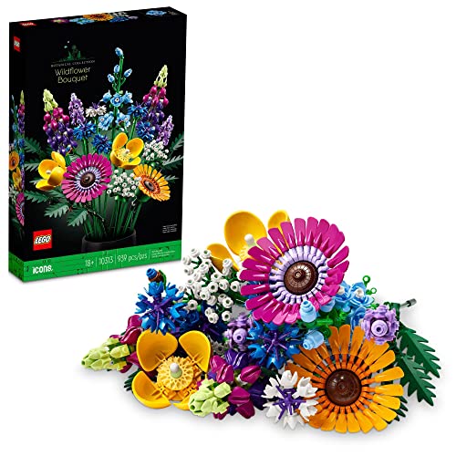 LEGO Icons Wildflower Bouquet Set - Artificial Flowers with Poppies and Lavender, Adult Collection, Unique Mother's Day Decoration, Botanical Piece for Anniversary or Gift for Mother's Day, 10313