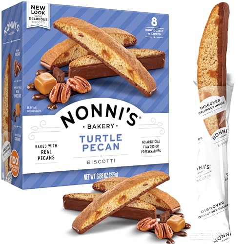 Nonni's Turtle Pecan Biscotti Italian Cookies - Caramel Pecan Cookies Dipped in Milk Chocolate - Butter Pecan Biscotti Individually Wrapped Cookies - All Natural Ingredients - Kosher - 6.88 oz