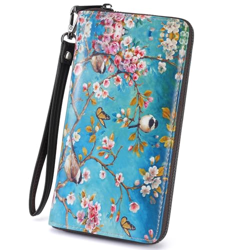 APHISON Women's Wallets Large Capacity Clutch Wallet For Women Ladies Wallets Clearance Credit Card Holder Womens RFID Wallet Moon Cute Cow Cat Elephant Fox Cell Phone Purse 684-0170A