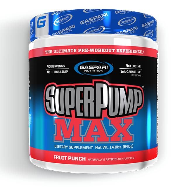 Gaspari Nutrition Super Pump Max, Pre Workout Supplement 40 Servings, Sustained Energy & Nitric Oxide Booster Supports Muscle Growth, Recovery & Replenishes Electrolytes (Fruit Punch)