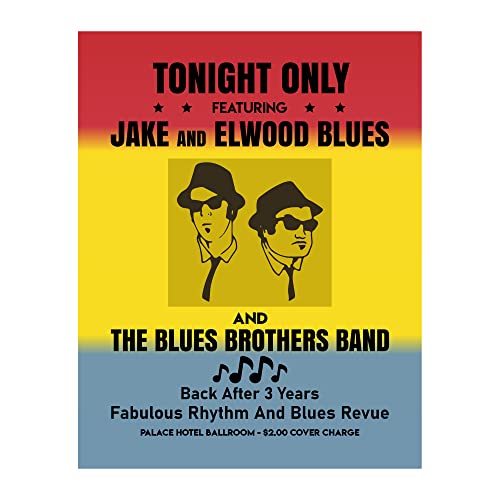 Tonight Only-Jake & Elwood Blues-The Blues Brothers Band Vintage Wall Art Decor, Retro TV Wall Art w/John Belushi-Dan Aykroyd Silhouette Print For Home Decor, Office & Man Cave Decor! Unframed-11x14