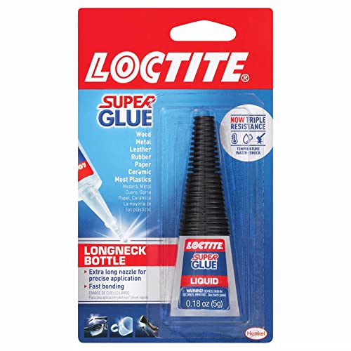 Loctite Super Glue Liquid Longneck Bottle, Clear Superglue for Plastic, Wood, Metal, Crafts, & Repair, Cyanoacrylate Adhesive Instant Glue, Quick Dry - 0.18 fl oz Bottle, Pack of 1