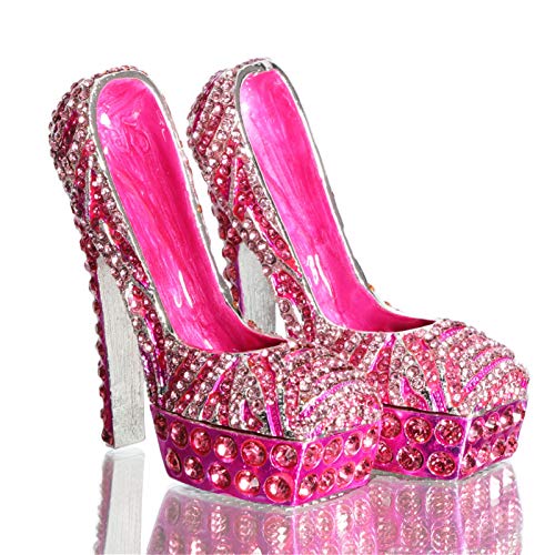 Waltz&F Diamond Pink High Heel Shoe Set Metal Hinged Trinket Box Jewelry Holder Home Decoration 2pcs