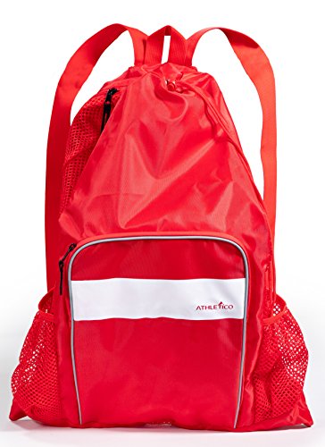 Athletico Mesh Swim Bag - Mesh Pool Bag With Wet & Dry Compartments for Swimming, the Beach, Camping and More (Red)
