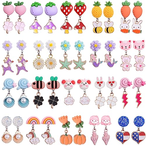 20 Pairs Clip on Earrings for Girls -Cute Clip Earrings Hypoallergenic Earrings for Kids- ST Patricks Day Earrings Christmas Earrings Dangle Earrings for Teen Girls