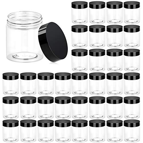 36 Pack 3 OZ Plastic Jars Round Clear Cosmetic Container Jars with Lids, Eternal Moment Plastic Slime Jars for Lotion, Cream, Ointments, Makeup, Eye shadow, Rhinestone, Samples, Pot, Travel Storage
