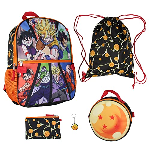Bioworld Dragon Ball Z Backpack Lunch Box Drawstring Bag Keychain Pencil Case 5 Pc Set