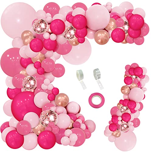 PERPAOL 143Pcs Pink Balloon Arch Kit Hot Pink Rose Pink Gold Balloons Garland for Valentine's Day Girl's Princess Birthday Party Bridal Baby Shower Wedding Anniversary Decorations