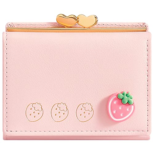 YINHEXI Wallet Card Holder, Small Bifold RFID Blocking Purse, Cute Small Leather Pocket Wallet for Women, Girls, Ladies (Baby Pink)