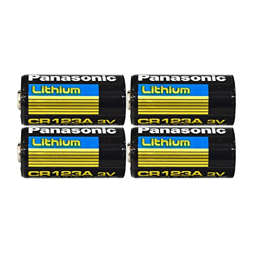 Panasonic CR123A Lithium 3V Photo Lithium Batteries, 0.67' Dia x 1.36' H (17.0 mm x 34.5 mm), Black, Gold, Blue (Pack of 4)