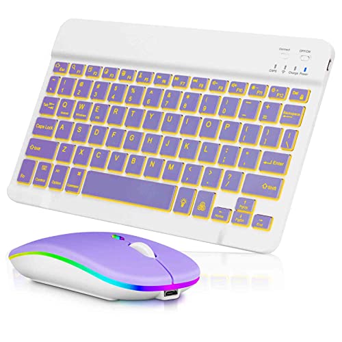 UX030 Lightweight Keyboard and Mouse with Background RGB Light, Multi Device Slim Rechargeable Keyboard Bluetooth 5.1 and 2.4GHz Stable Connection Keyboard Compatible with Dell G5 5500 Laptop