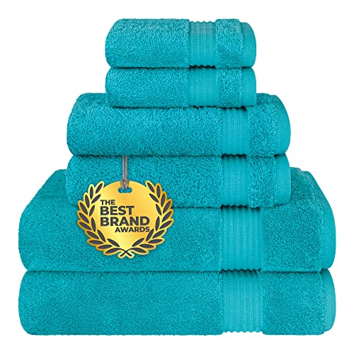 Cotton Paradise 6 Piece Towel Set 100% Cotton Soft Absorbent Turkish Towels for Bathroom 2 Bath Towels 2 Hand Towels 2 Washcloths, Aqua Blue Towel Set