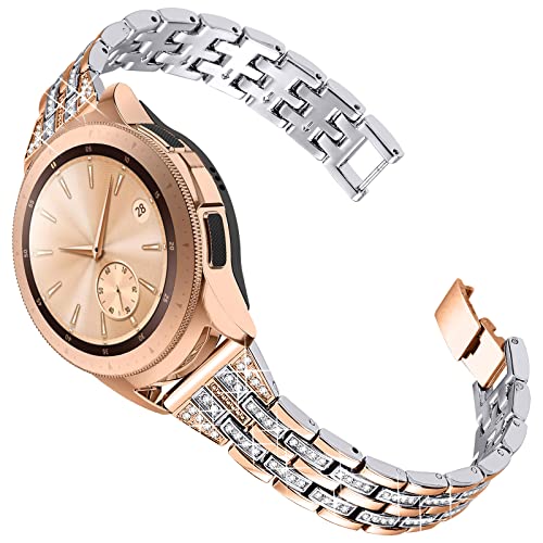 Joyozy Women Girls Stylish Band for Samsung Galaxy Watch (42mm)Galaxy Watch3(41mm)Active2(40mm)(44mm)Ticwatch 2, Stainless Steel 20mm Jewelry Watch Strap Band Wrist Band Rhinestones