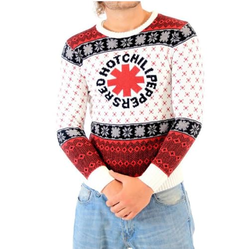 Red Hot Chili Peppers Logo White Ugly Christmas Sweater (Adult X-Large)