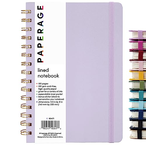 PAPERAGE Lined Spiral Journal Notebook, (Lavender), 160 Pages, Medium 5.7 inches x 8 inches - 100 GSM Thick Paper, Hardcover, Double-Wire Spiral Journal & Notebook