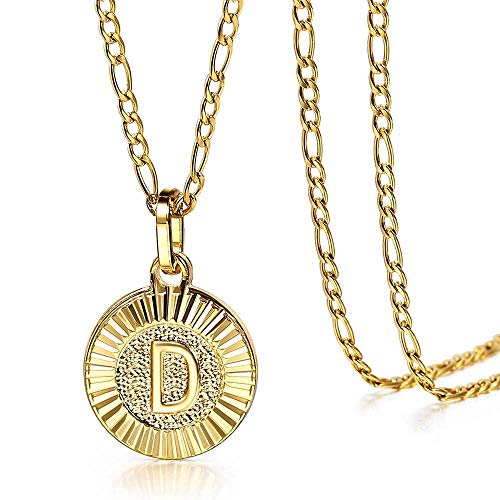 Trendsmax Initial Necklace Women Girl,Gold Plated Round Letter D Pendant Necklace Capital Monogram Necklace Figaro Chain Necklace