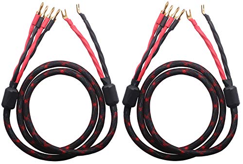 KK Cable K2Y-4B Bi-Wire Speaker Cable (4 Banana Plugs - 2 Spade Plugs), 1pair Set (Total 8 Banana Plugs, 4 Spade Plugs), K2Y-4B. (1.5M(4.92ft))