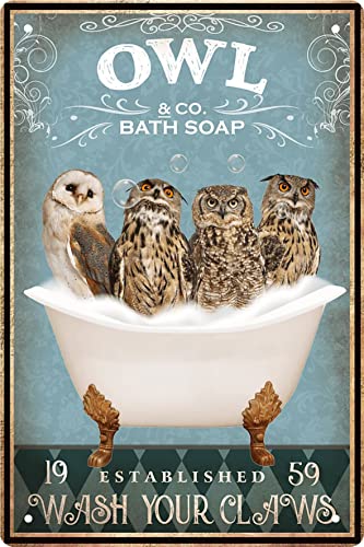 Funny Owl Decor Vintage Bathroom and Bathtub Metal Tin Sign Decor Owl Pet lovers Gift Farm Home Bar Bathroom Man Cave Retro Wall Art Poster Sign Accessories 8x12 In