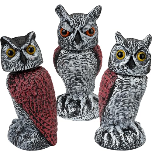 3pcs Plastic Owl to Keep Birds Away,Owl Scarecrow with Rotating Head for Garden Yard Outdoor