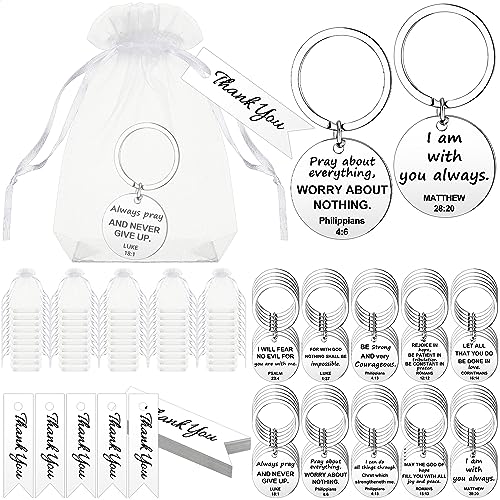 Sasylvia 150 Pcs Employee Appreciation Gifts Bulk Include 50 Thank You Keychains for Coworker Inspirational Motivational Quote Keychain 50 Organza Bag 50 Thank You Card for Women Men (Simple)
