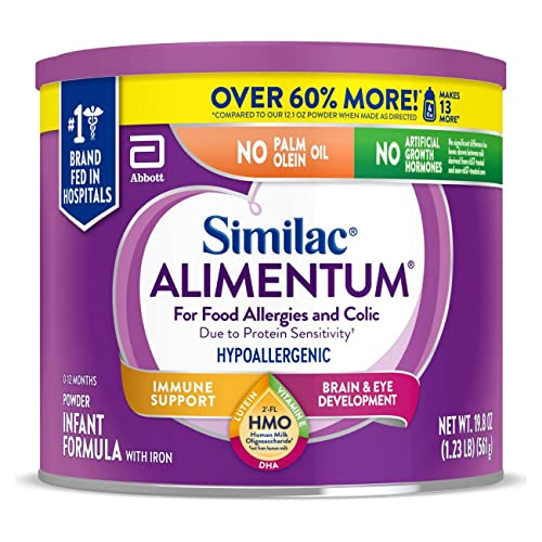 Similac Alimentum with 2’-FL HMO Hypoallergenic Infant Formula, for Food Allergies and Colic,* Suitable for Lactose Sensitivity, Baby Formula Powder, 19.8-oz Value Can