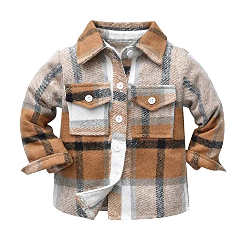 Kids Coat Tops Plaid Shirt Long Sleeve Top Jacket Coat Tops for Boys Girls Fall Coat Coffee