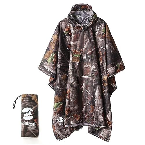 SaphiRose Hooded Rain Poncho Waterproof Raincoat Jacket for Men Women Adults(Forest Camouflage)