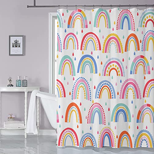 Tritard Rainbow Shower Curtains Boho Abstract Rainbow Shower Curtain for Bathroom Colorful Cute Kids Rainbow Bathroom Curtain Sets Waterproof Farbric for Bathroom Bathtub with Hooks, 72x72 inches