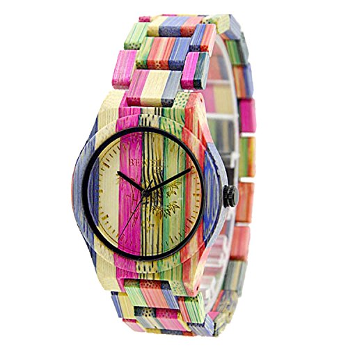 BEWELL Handmade Colorful Bamboo Watch Analog Quartz Lightweight Wristwatch with Mix Colors