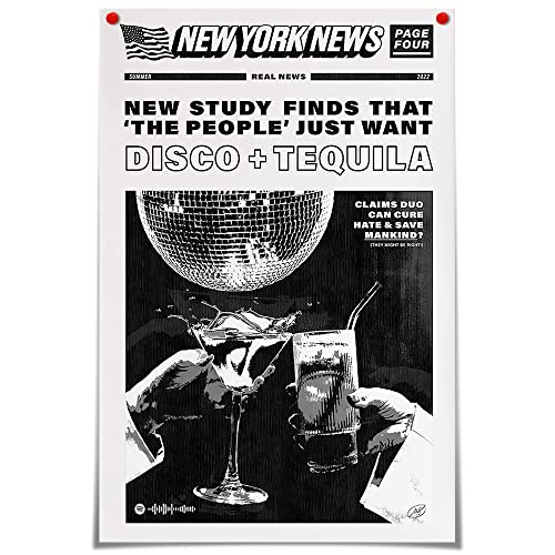 OIOANA Vintage Music Aesthetics Poster Prints Funny Black and White New York News Canvas Wall Art Humor Quotes Poster Trendy Retro Party Wall Decor for Living Room 16x24in Unframed
