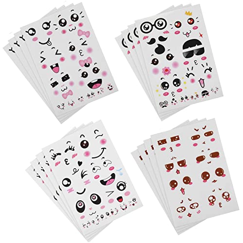 Diyfixlcd 16pcs Cute Cartoon face Stickers Expression Stickers with Colorful Eyes Nose Mouth Creative Stationery Sticker for Suitcase Cup Water Bottles DIY Decoration