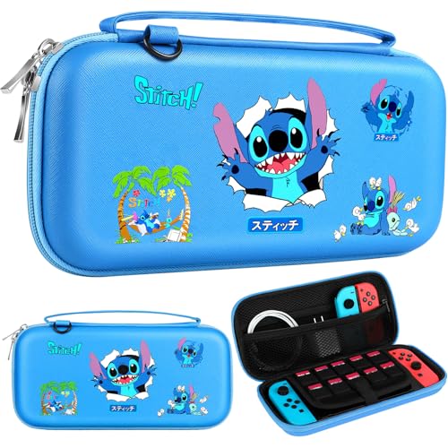 Xinocy Carrying Case for Nintendo Switch/Switch OLED Travel Carry Cases for Teen Kids Boys Girls Cute Kawaii Girly Cartoon Portable Hard Shell Covers Pouch Storage Bag for Nintendo Accessories,Blue