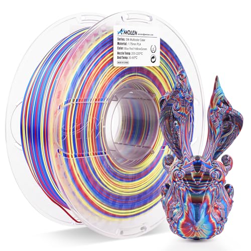 AMOLEN Silk PLA 3D Printer Filament, Shiny Multicolor Rainbow PLA Filament 1.75mm, Fast Color Change PLA 3D Printing Filament for Most FDM 3D Printer, Blue Red YellowGreen