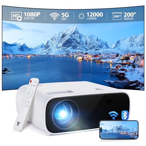 Wielio Projector, Native 1080P Projector with WiFi and Bluetooth, Portable Outdoor Movie Mini Projector Compatible with iOS/Android/Laptop/HDMI/PC/TV Stick/USB(white)