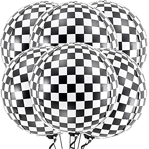 KatchOn, Black and White Checkered Balloons - 22 Inch, Pack of 6 | 4D Checker Balloons, Checkered Flag Balloons, Race Car Balloons | Checkered Flag Party Supplies, Race Car Birthday Party Supplies