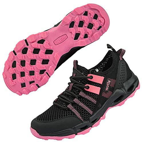 MAINCH Women's Hiking Water Shoes Quick Dry Outdoor Sport Sneakers (Black Rose, Size 10)