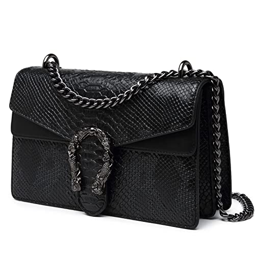 MYHOZEE Crossbody Bags for Women - Snake Printed Clutch Purses Leather Shoulder Bags Chain Strap Evening Handbags Black