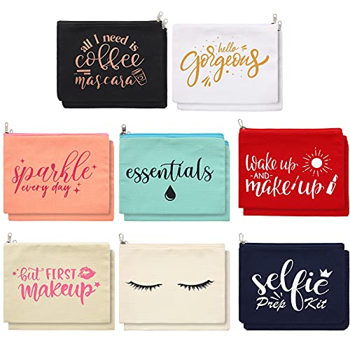 Weewooday 16 Packs Make Up Bags Multicolor Funny Canvas Makeup Bags Travel Cosmetic Bags Inspirational Makeup Pouch with Zippers Cotton Canvas Toiletry Bags Make Up Pouches for Women(Glitter Pattern)