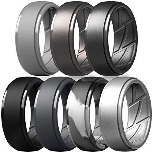 ThunderFit Silicone Ring Men, Breathable with Air Flow Grooves - 10mm Wide - 2.5mm Thick (Light Grey, Metallic Platinum, Brass, Black, Dark Grey, Grey Camo, Silver - Size 6.5-7(17.3mm))