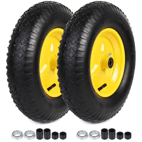 AR-PRO (2-PACK) 4.80/4.00-8' Tire and Wheel, 16' Pneumatic Tire Wheels with 5/8' Bearings (Extra 3/4' Bearings) and 3' Centered Hub, for Wheelbarrow, Hand Truck, Garden Carts, Yard Wagon Dump Cart