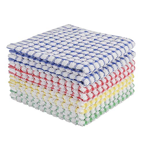 Oeleky Dish Cloths for Kitchen Washing Dishes, Super Absorbent Dish Rags, Cotton Terry Cleaning Cloths Pack of 8, 12x12 Inches