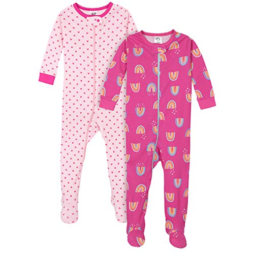 Gerber Baby Girls' 2-Pack Footed Pajamas, Rainbows Pink, 5T