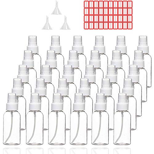 Spray Bottles, 30 Pack 30ml 1oz Clear Empty Fine Mist Plastic Mini Travel Bottle Set, Small Refillable Liquid Containers