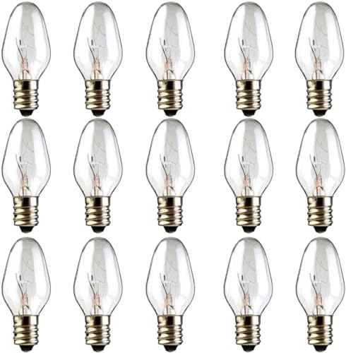 Wax Warmer Bulb - 15 Pack - Salt Lamp Bulbs- 15 Watt Light Bulbs for Scentsy Wax Warmer - Warm White - C7 Replacement Bulbs for Plug in Wax Diffuser,Candle Warmer & Himalayan Salt Lamp,Dimmable