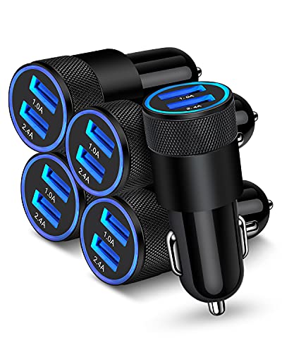 [5pcs] Car Charger Adapter, AILKIN USB Multi Port Cigarette Lighter Fast Charging Power Block Plug for iPhone 15 14 13 Pro Max, Samsung Galaxy S24 Ultra S8, LG, Moto, 3.4A Dual Cargador Carro for Car